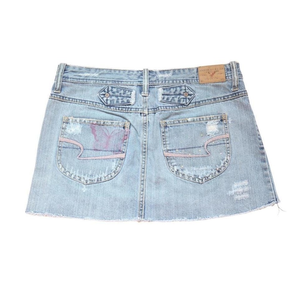 American Eagle Vintage Y2K Butterfly Rhinestone Denim Mini Skirt Size 2